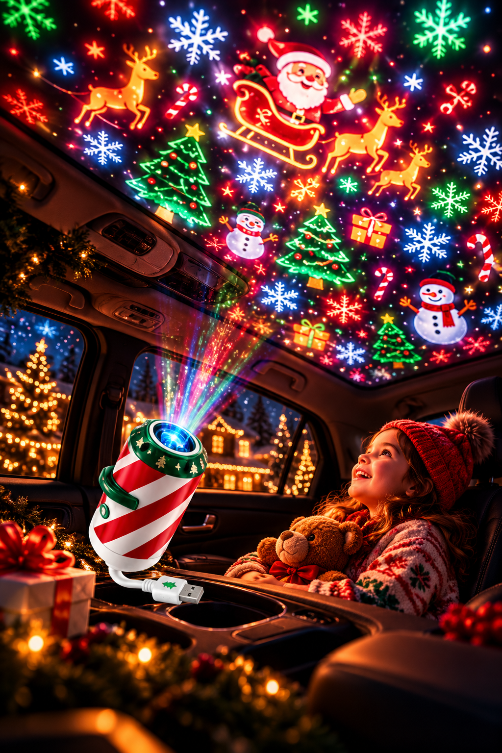 Christmas projector lighting up a festive space